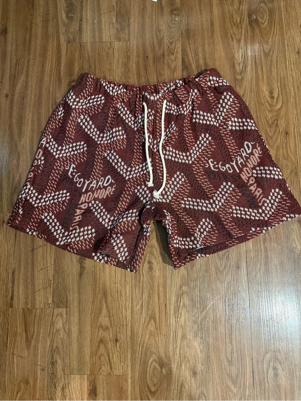 Custom GY Red Monogram Jacquard Knit Woven Tapestry Shorts Size XXL